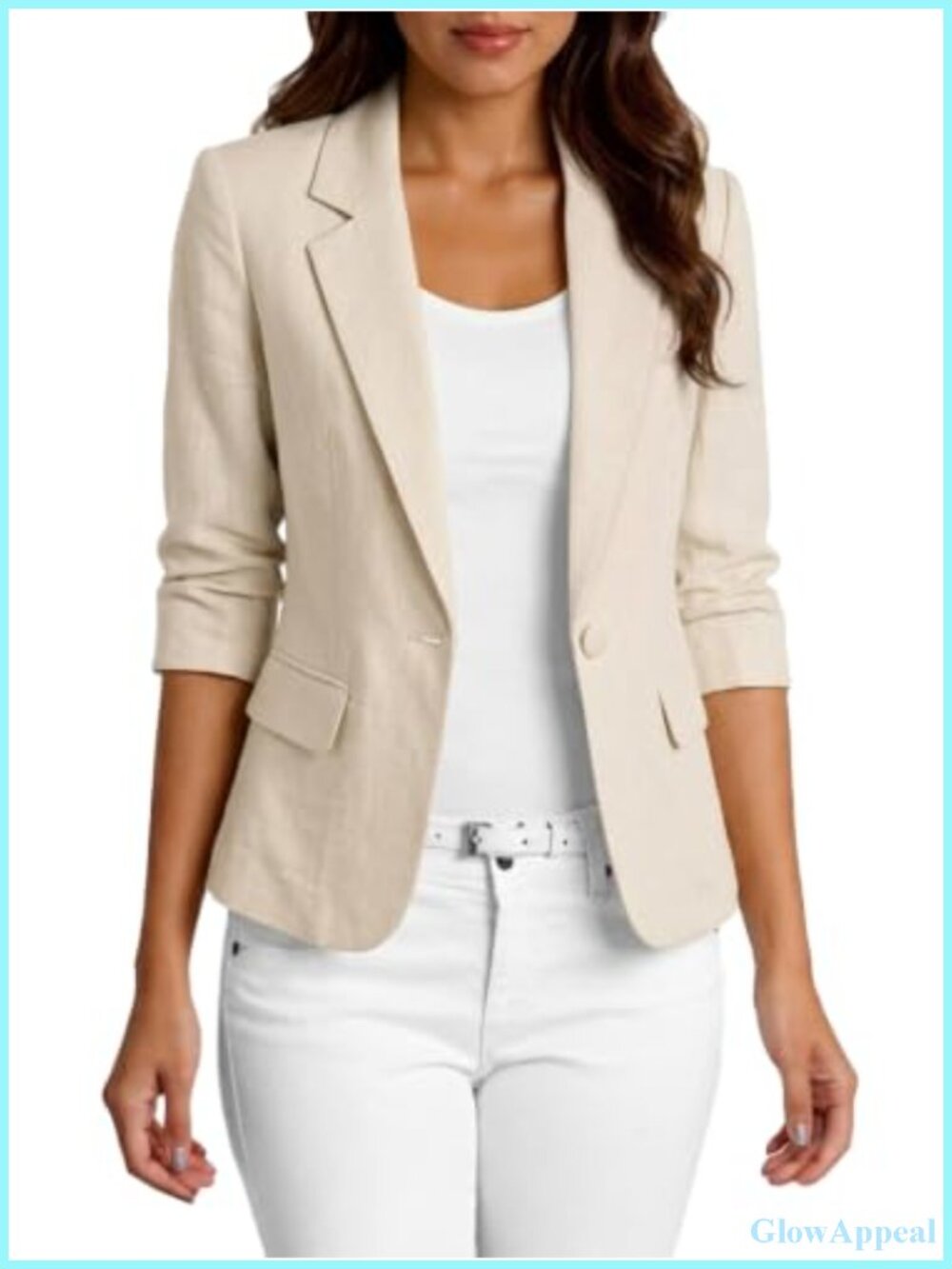 Linen Blazer Lightweight Slim Fit 3/4 Sleeve Notch Collar